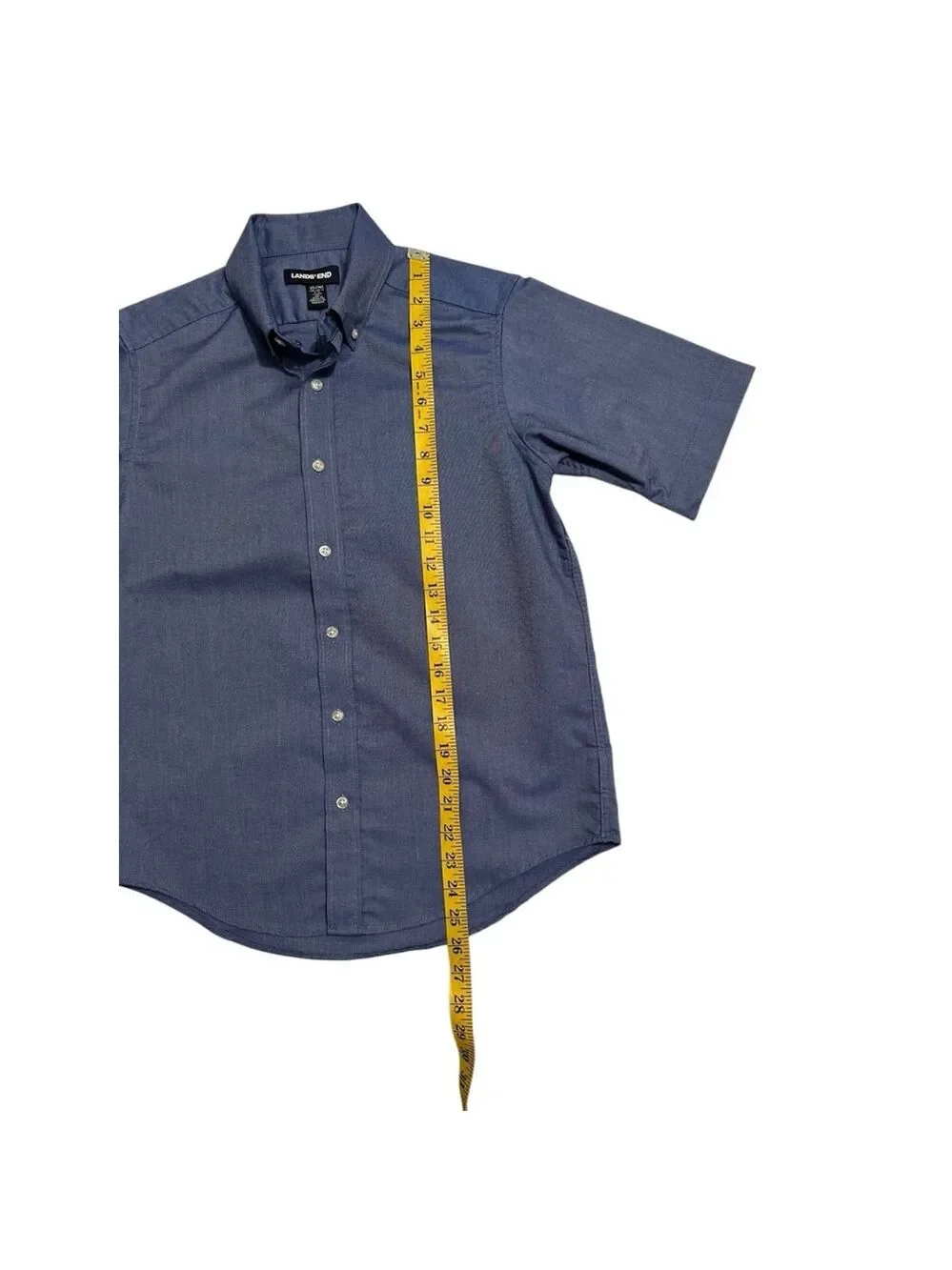 Lands End Button Down Shirt Boys 16 Blue Short Sleeves Button Collar